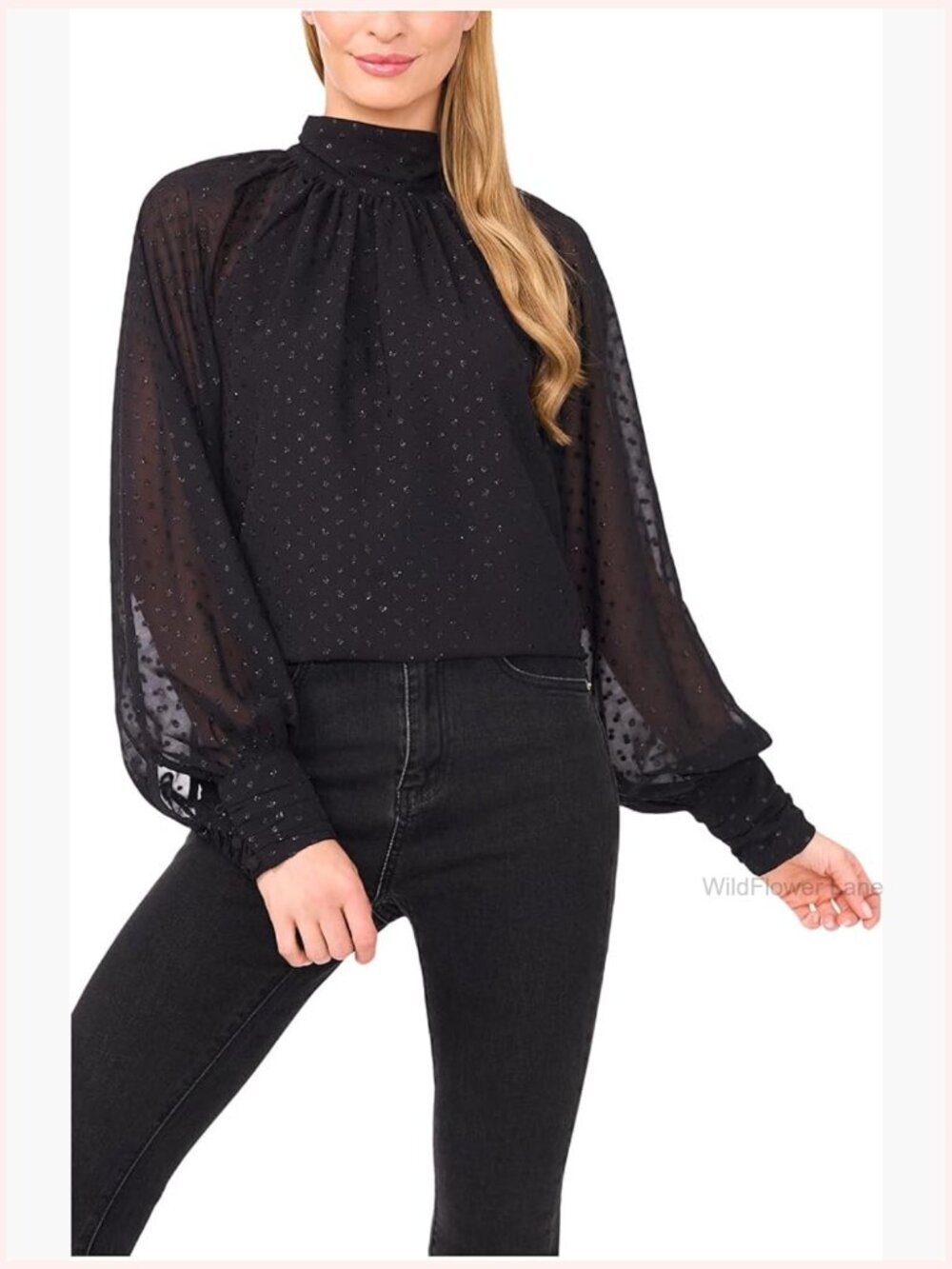 Long Sleeve Bow Neck Clip Dot Blouse Womens Tops Blouses